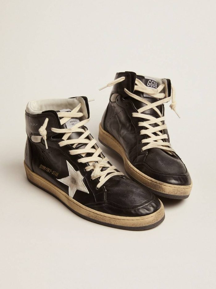Sky-Star In Black Nappa Leather With White Leather Star Sky-Star Men Golden Goose