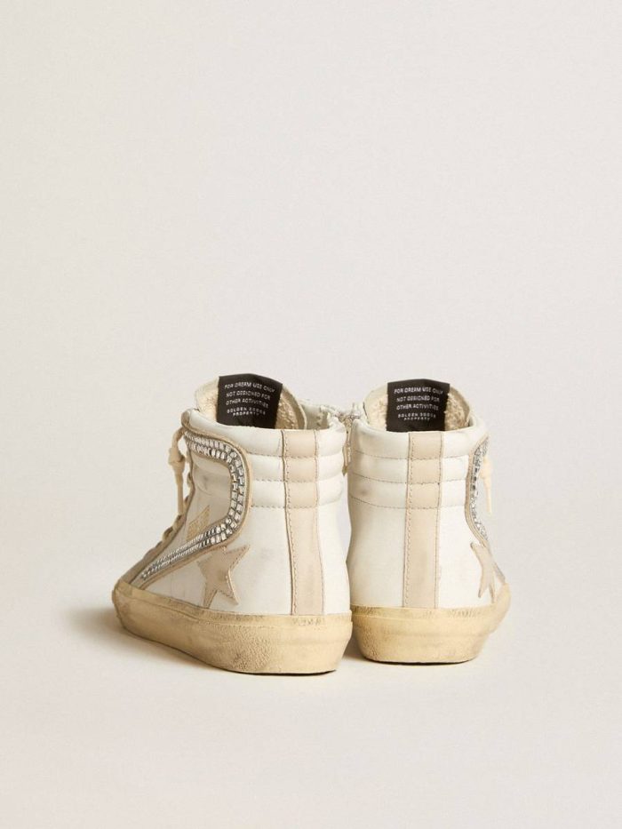 Slide Golden Goose Women White Slide With Nude Leather Star And Suede And Swarovski Crystal Flash