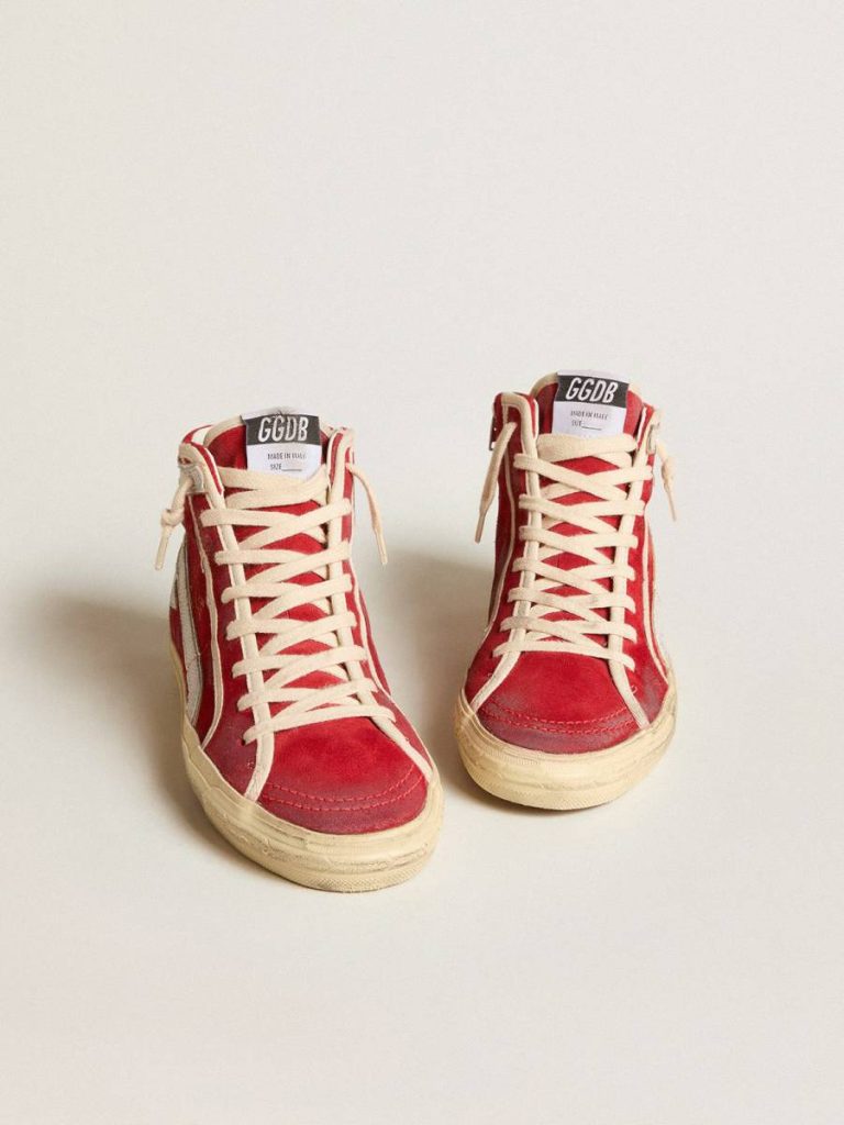 Slide Slide In Red Suede With Silver Star And Lizard Print Flash Women Golden Goose