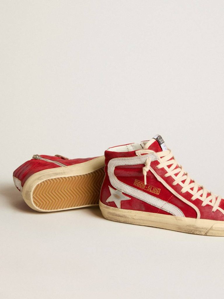 Slide Slide In Red Suede With Silver Star And Lizard Print Flash Women Golden Goose