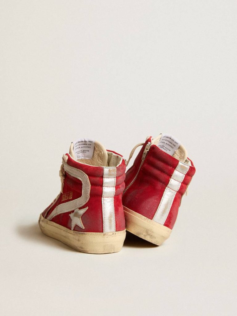 Slide Slide In Red Suede With Silver Star And Lizard Print Flash Women Golden Goose