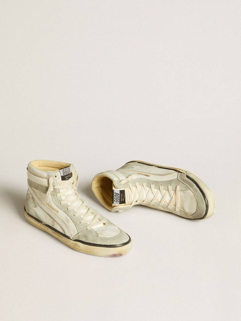 Slide Slide Lab In Aged-White Nappa Leather With Gray Suede Star And White Leather Flash Men Golden Goose