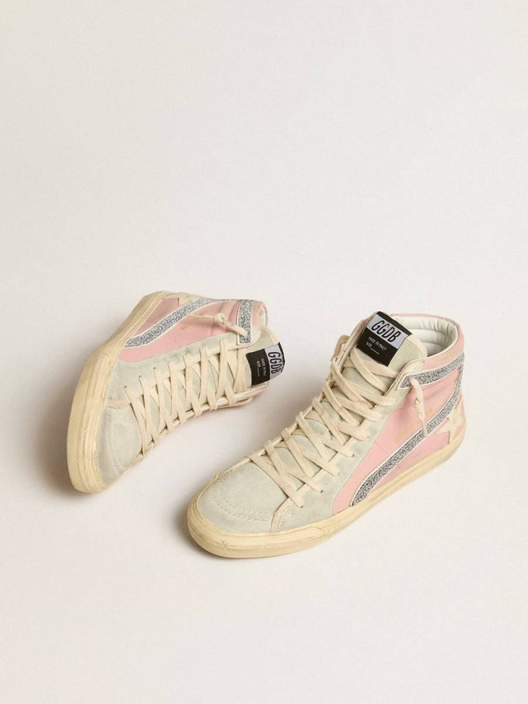 Slide Women Golden Goose Pink Slide Ltd With Leather Star And Swarovski Crystal Flash