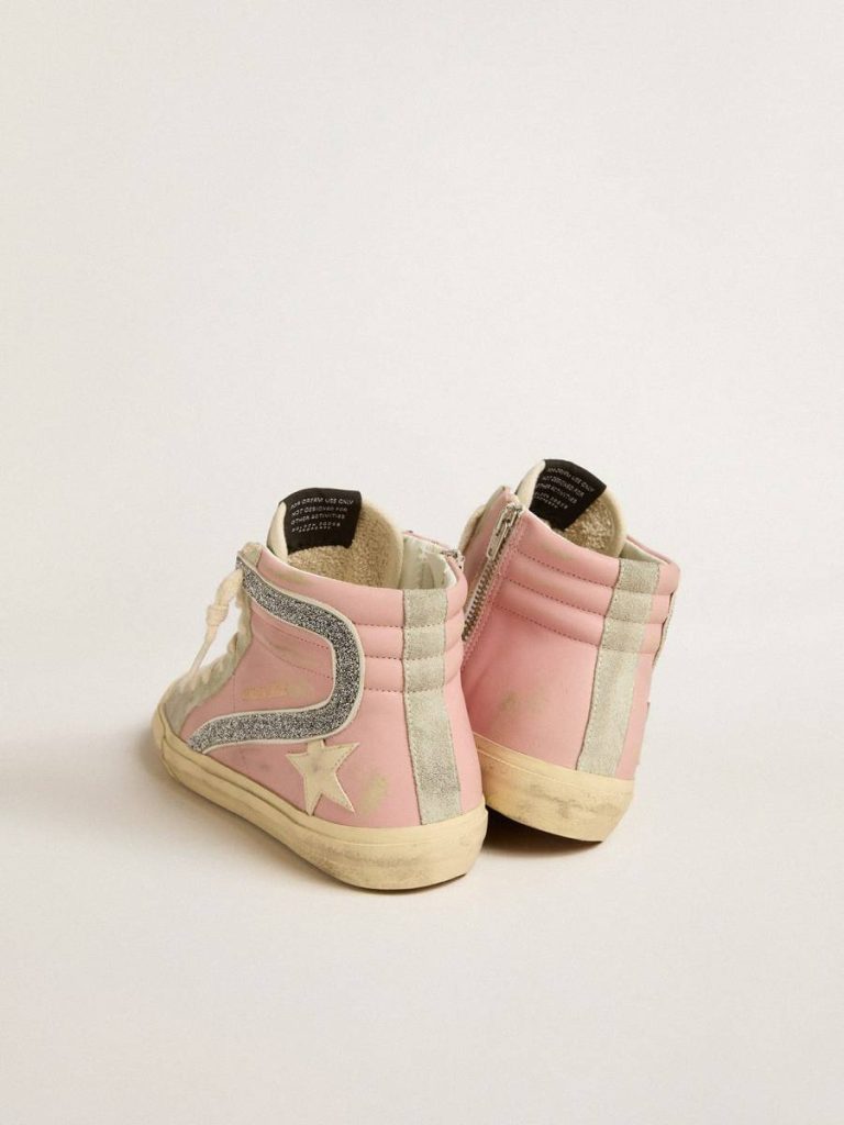 Slide Women Golden Goose Pink Slide Ltd With Leather Star And Swarovski Crystal Flash