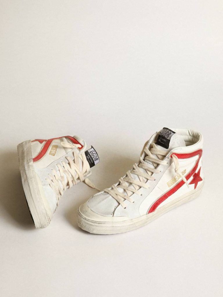 Slide Women Golden Goose Slide With A Red Laminated Leather Star And Flash