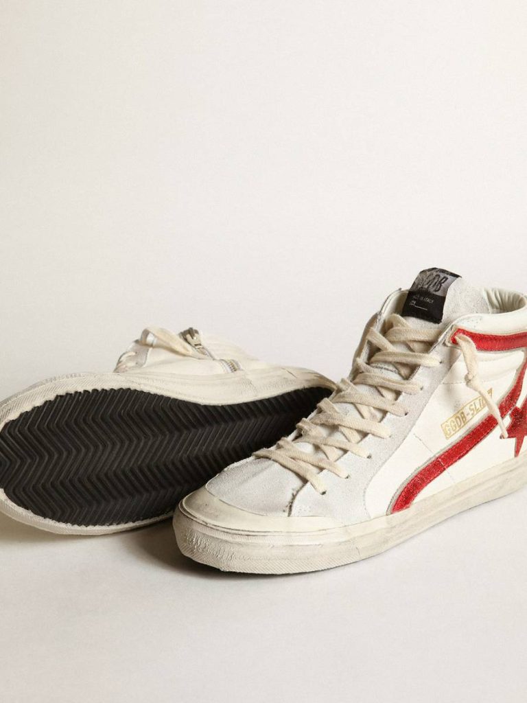 Slide Women Golden Goose Slide With A Red Laminated Leather Star And Flash