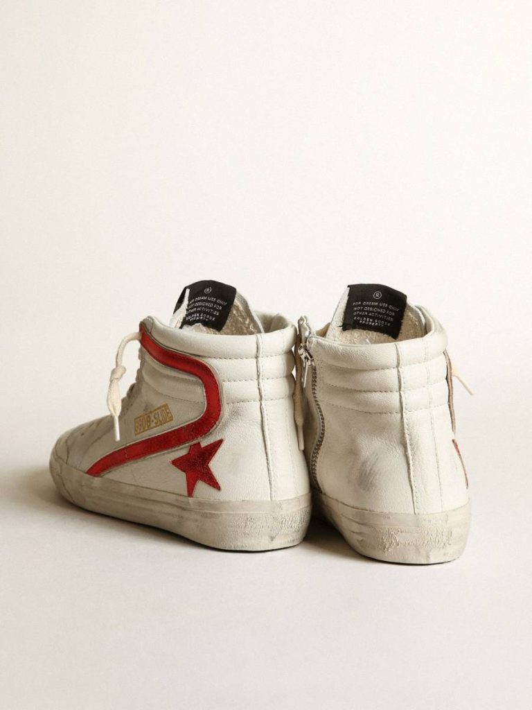 Slide Women Golden Goose Slide With A Red Laminated Leather Star And Flash