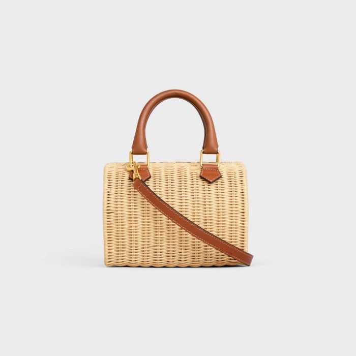 Small Boston Cuir Triomphe In Wicker And Calfskin Women Cross-Body Bags Celine Natural / Tan