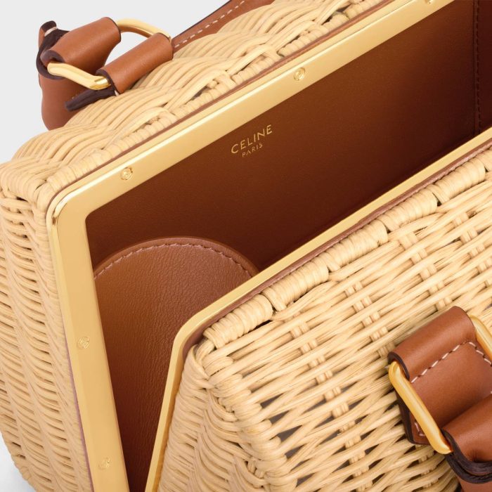Small Boston Cuir Triomphe In Wicker And Calfskin Women Cross-Body Bags Celine Natural / Tan