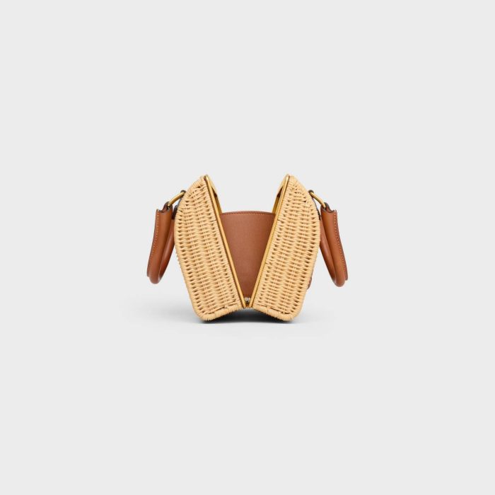 Small Boston Cuir Triomphe In Wicker And Calfskin Women Cross-Body Bags Celine Natural / Tan