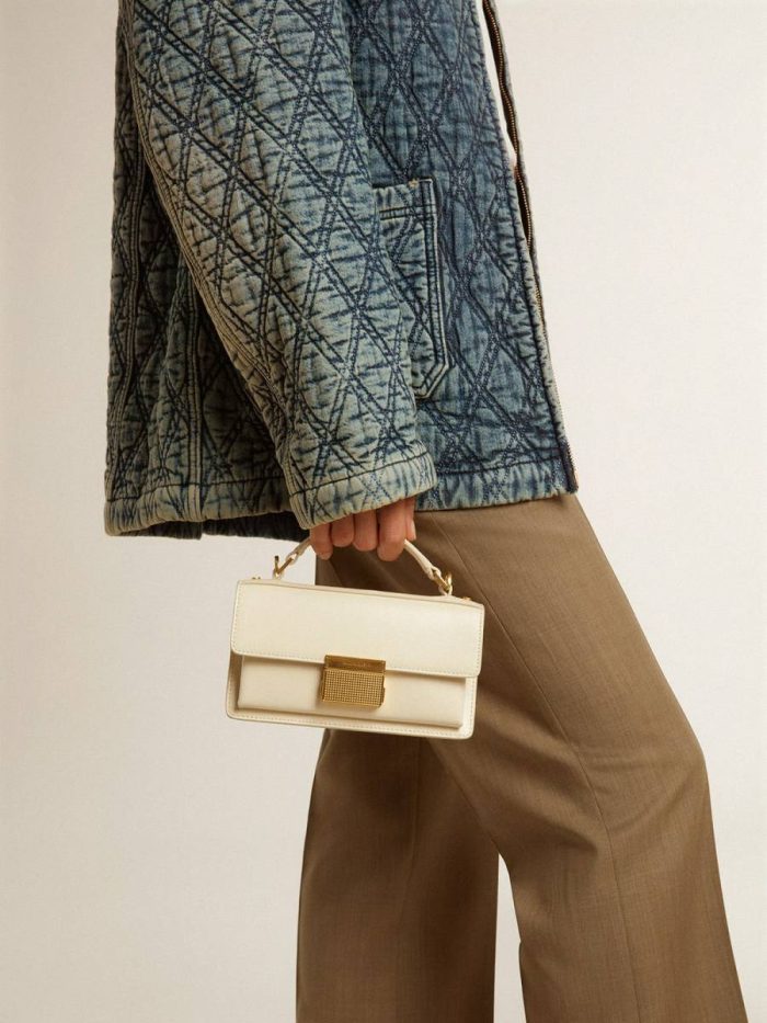 Small Venezia Bag In Butter-Colored Boarded Leather With Gold Details Butter Golden Goose Women Crossbody Bags