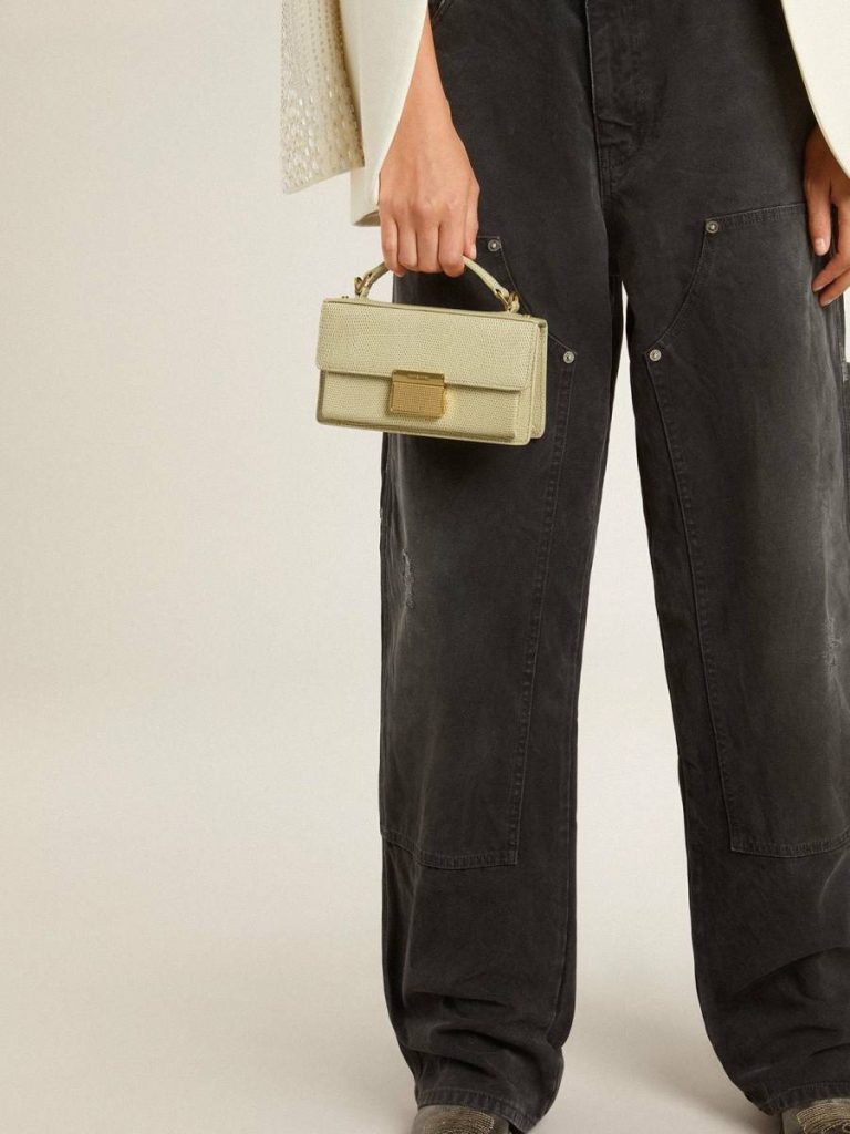 Small Venezia Bag In Light Green Python-Print Leather With Gold Details Women Light Green Golden Goose Handle Bags