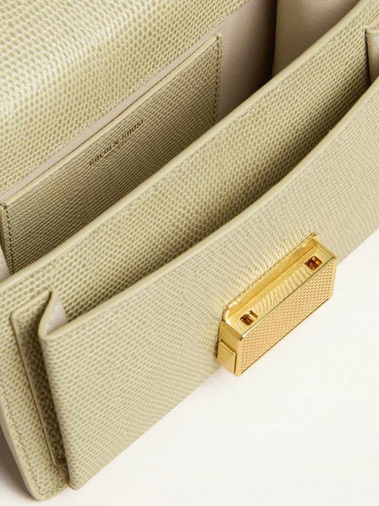 Small Venezia Bag In Light Green Python-Print Leather With Gold Details Women Light Green Golden Goose Handle Bags