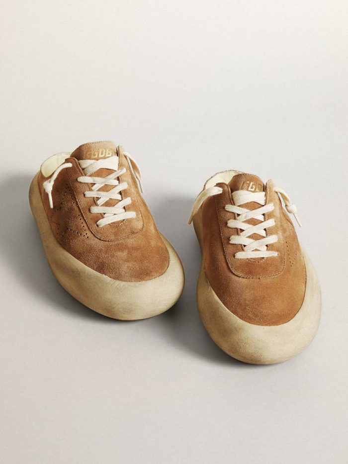 Space-Star Golden Goose Women Women's Space-Star Sabot In Tobacco-Colored Suede With Perforated Star