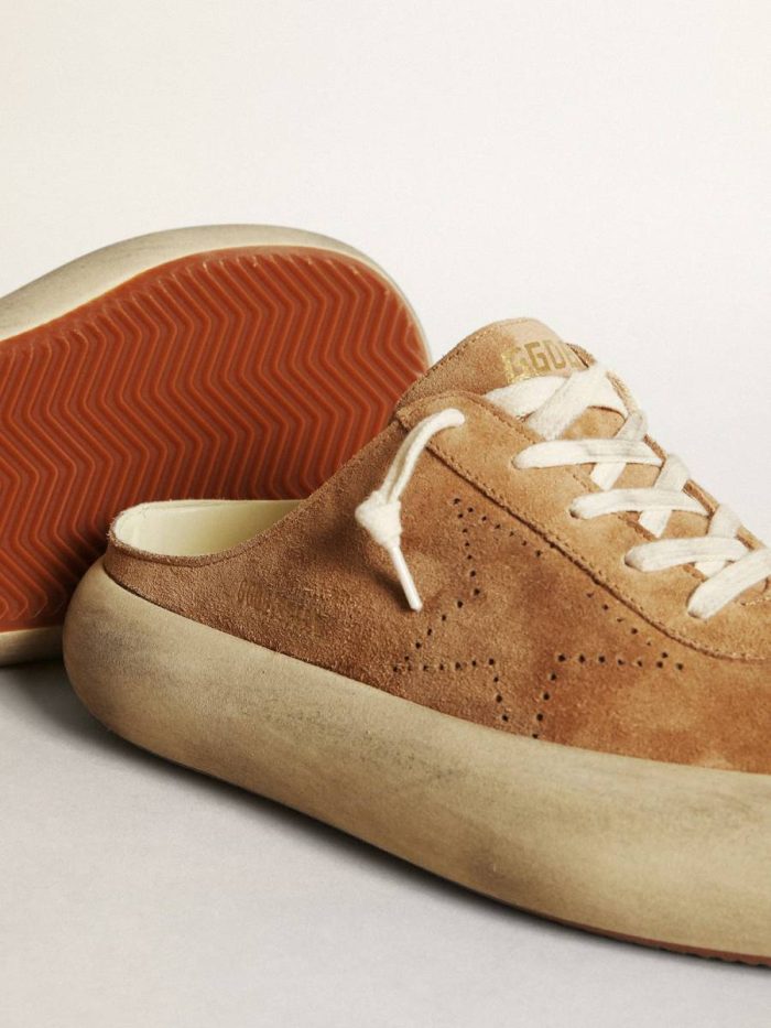 Space-Star Golden Goose Women Women's Space-Star Sabot In Tobacco-Colored Suede With Perforated Star