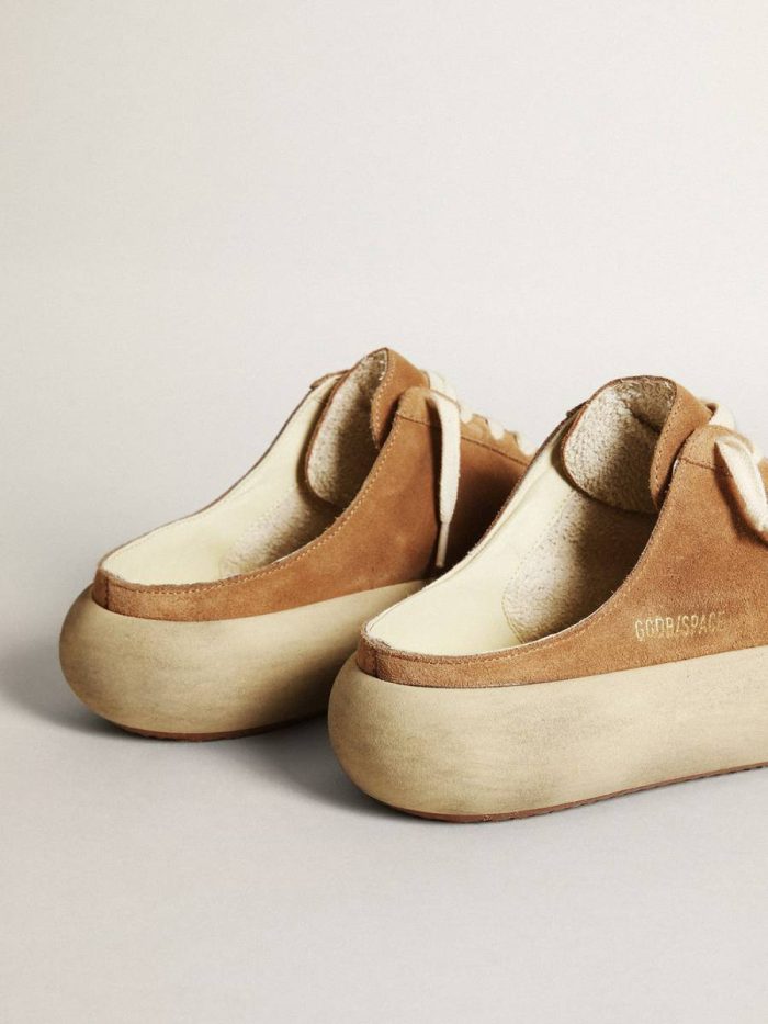 Space-Star Golden Goose Women Women's Space-Star Sabot In Tobacco-Colored Suede With Perforated Star