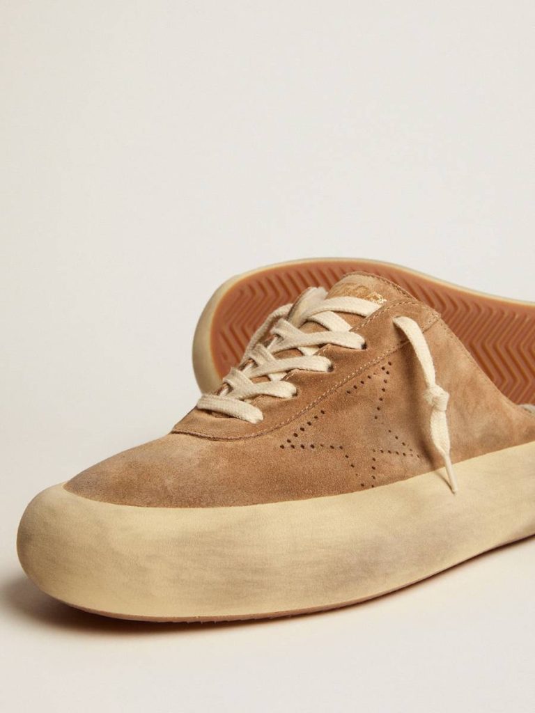 Space-Star Golden Goose Women Women's Space-Star Sabot Shoes In Tobacco-Colored Suede With Shearling Lining