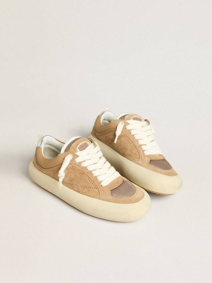 Space-Star Women Golden Goose Women's Space-Star Cube In Tobacco Suede With Perforated Star