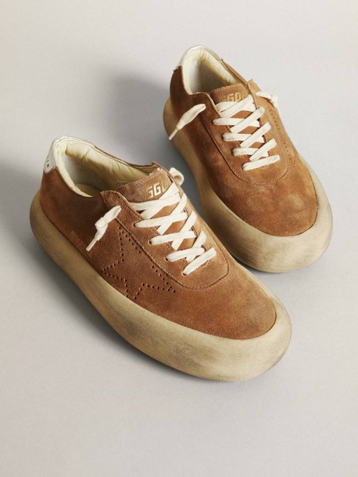 Space-Star Women's Space-Star In Tobacco-Colored Suede With Perforated Star Women Golden Goose