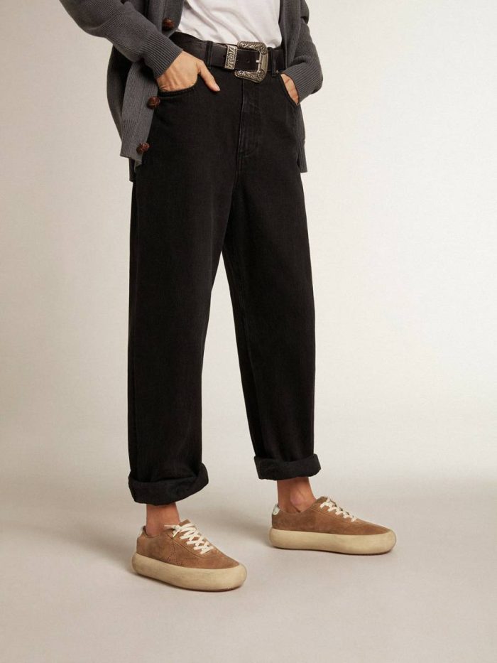 Space-Star Women's Space-Star In Tobacco-Colored Suede With Perforated Star Women Golden Goose