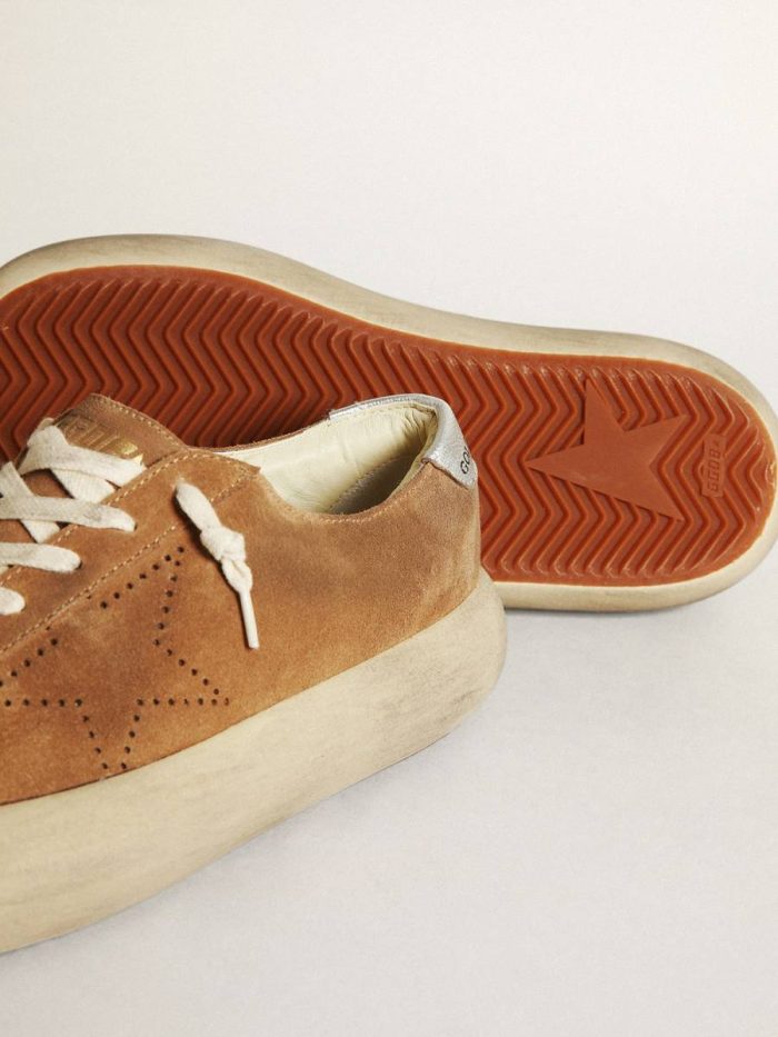 Space-Star Women's Space-Star In Tobacco-Colored Suede With Perforated Star Women Golden Goose