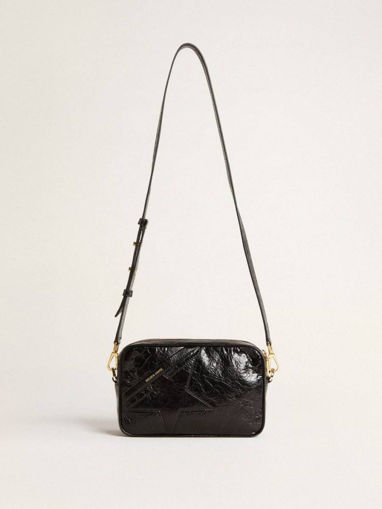 Star Bag In Glossy Black Leather With Tone-On-Tone Star Crossbody Bags Black Golden Goose Women