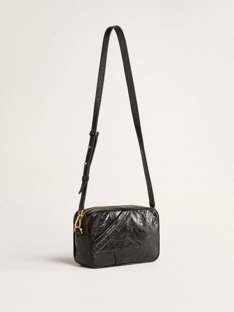 Star Bag In Glossy Black Leather With Tone-On-Tone Star Crossbody Bags Black Golden Goose Women