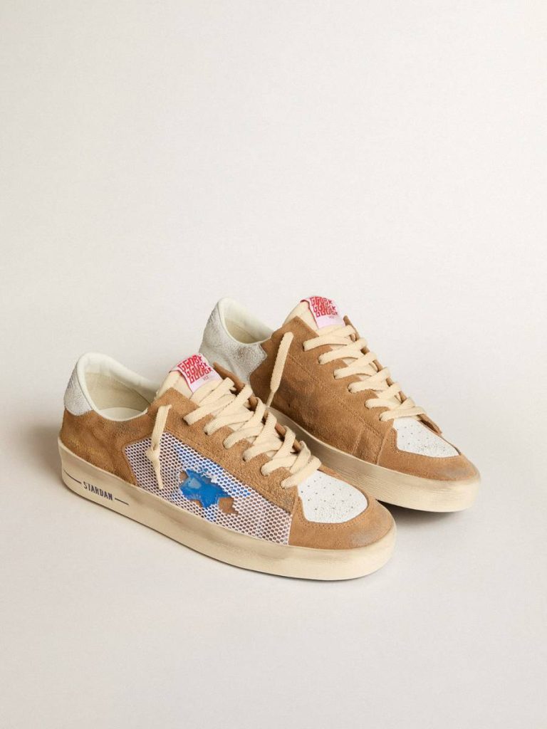 Stardan Ltd In Tobacco Suede And Mesh With Blue Star And Leather Heel Tab Stardan Men Golden Goose