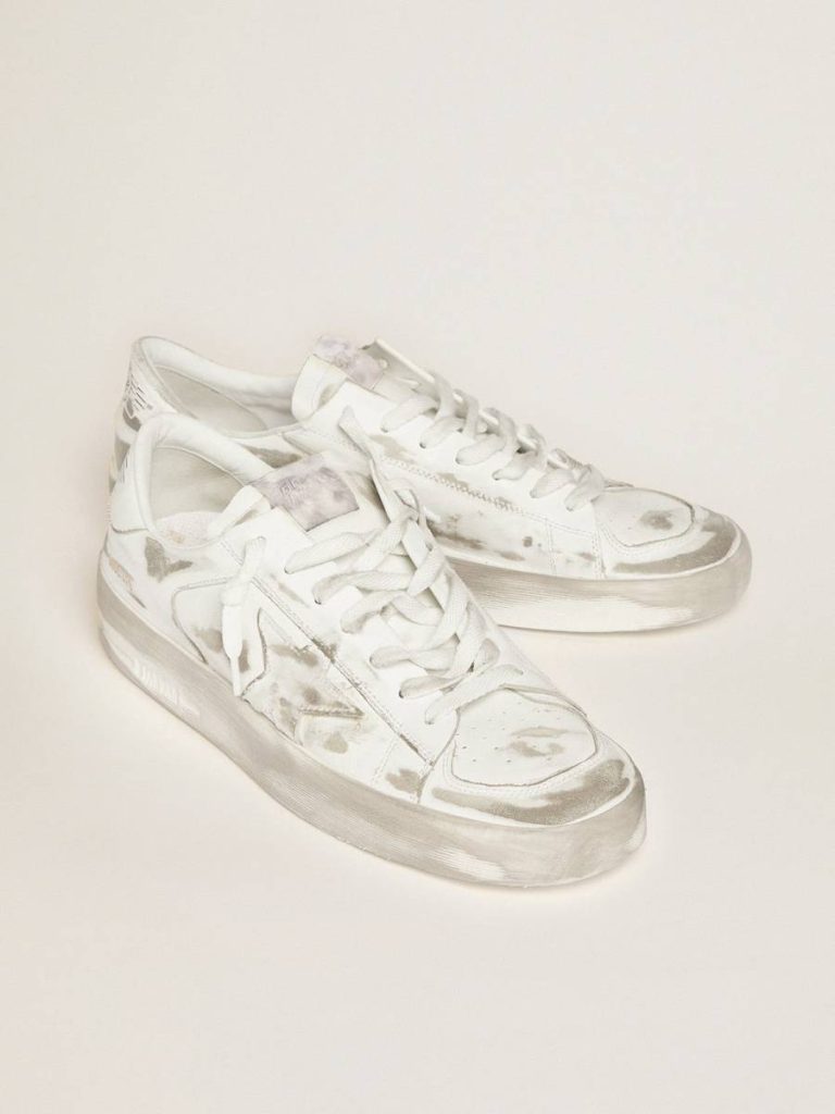 Stardan Men Golden Goose Stardan In White Leather With White Leather Star And Heel Tab