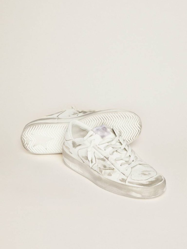 Stardan Men Golden Goose Stardan In White Leather With White Leather Star And Heel Tab