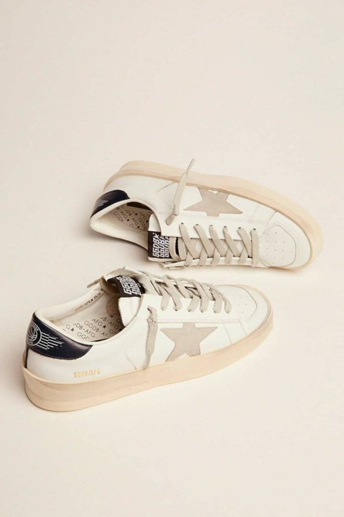 Stardan Women White Women’s Stardan With Ice-Gray Suede Star And Blue Heel Tab Golden Goose