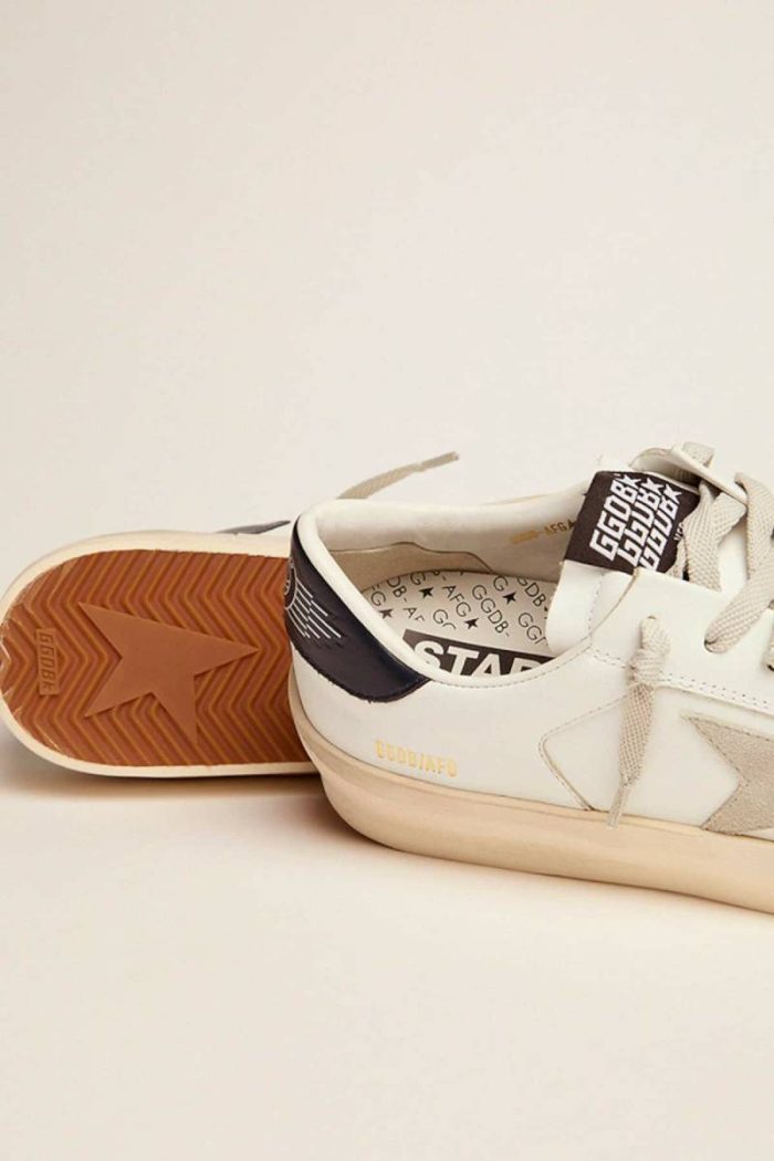 Stardan Women White Women’s Stardan With Ice-Gray Suede Star And Blue Heel Tab Golden Goose