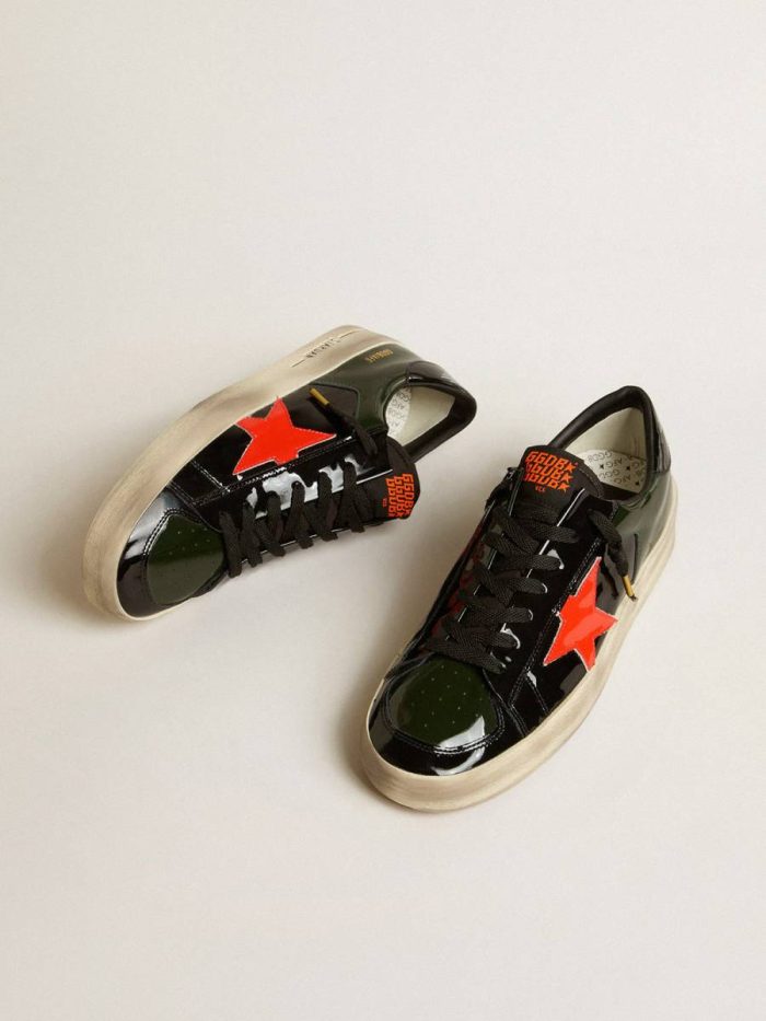 Stardan Women's Stardan Lab In Black And Green Patent Leather With Orange Star Golden Goose Women