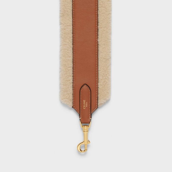Straps And Accessories Celine Long Strap In Shearling And Calfskin Natural / Tan Women