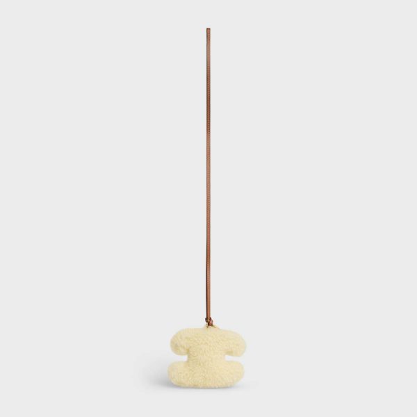 Straps And Accessories Natural / Tan Triomphe Pom-Pom Keyring In Shearling And Smooth Calfskin With Gold Finishing Celine Women