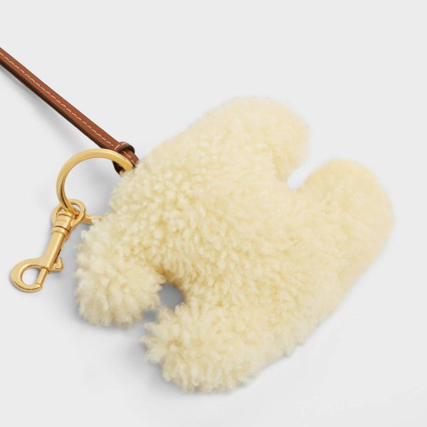 Straps And Accessories Natural / Tan Triomphe Pom-Pom Keyring In Shearling And Smooth Calfskin With Gold Finishing Celine Women