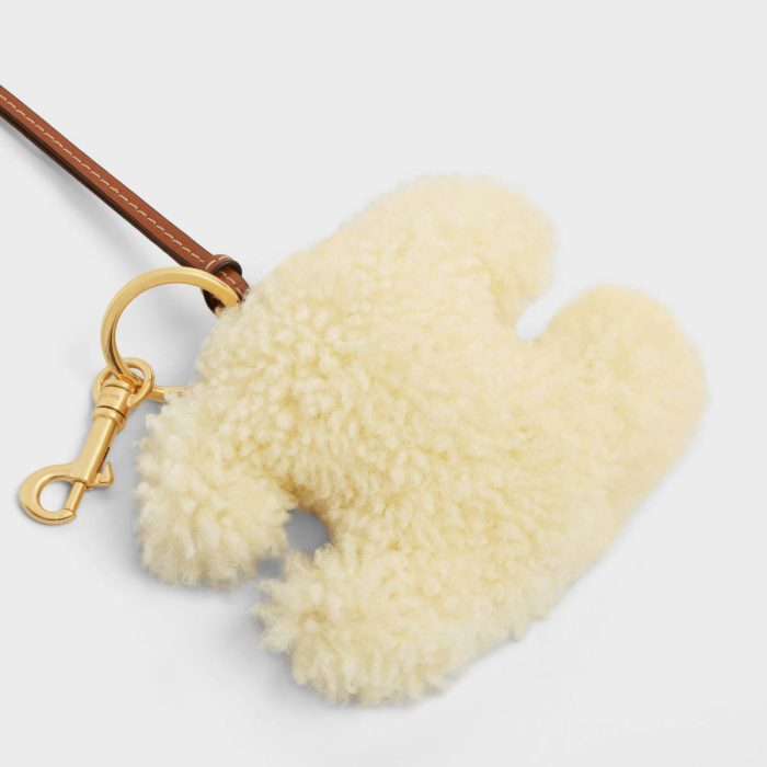 Straps And Accessories Natural / Tan Triomphe Pom-Pom Keyring In Shearling And Smooth Calfskin With Gold Finishing Celine Women