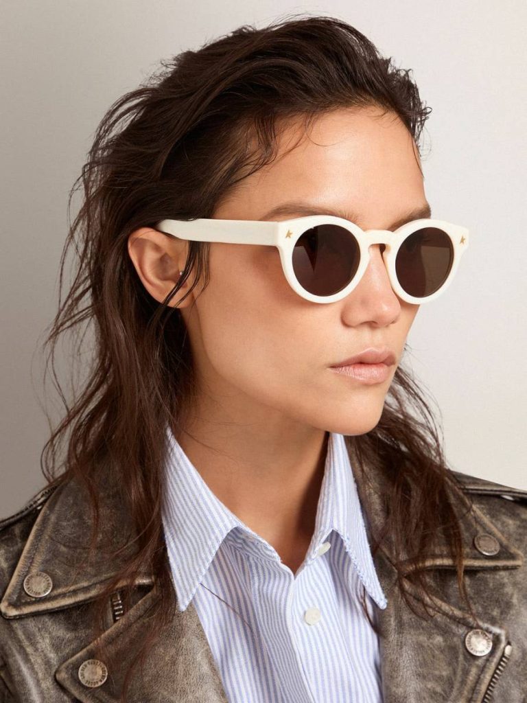 Sunglasses Women Golden Goose White Sunglasses Panthos Model With White Frame And Gold Details
