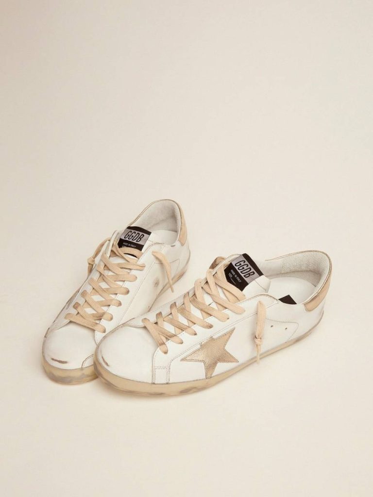 Super-Star Golden Goose Men's Super-Star With Gold Sparkle Foxing And Lettering Men