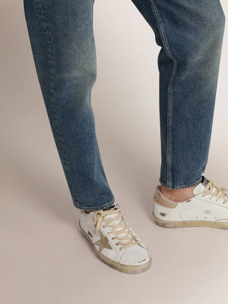 Super-Star Golden Goose Men's Super-Star With Gold Sparkle Foxing And Lettering Men