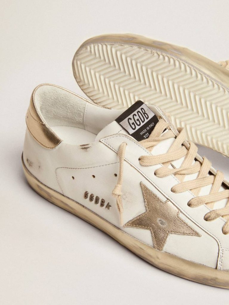 Super-Star Golden Goose Men's Super-Star With Gold Sparkle Foxing And Lettering Men