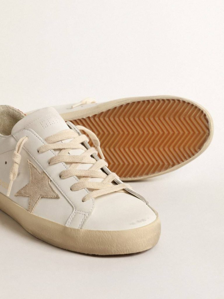 Super-Star Golden Goose Women White Women's Super-Star With A Suede Star And Peach-Pink Glitter Heel Tab
