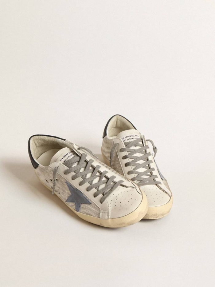 Super-Star In Pale Silver Mesh With Light Blue Suede Star Super-Star Golden Goose Men