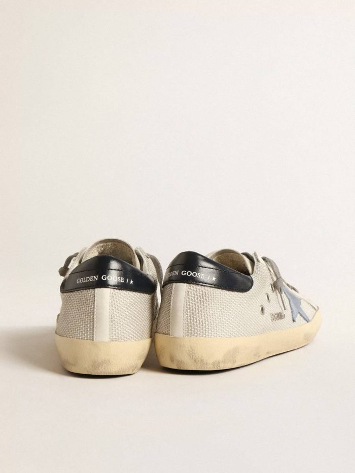Super-Star In Pale Silver Mesh With Light Blue Suede Star Super-Star Golden Goose Men