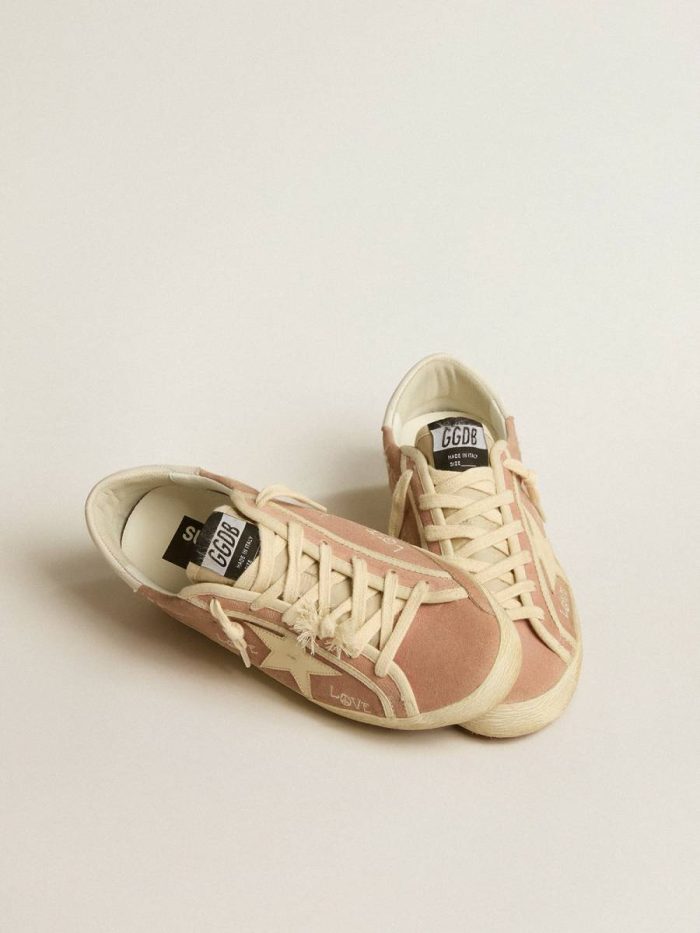 Super-Star In Powder-Pink Suede With Cream Leather Star Golden Goose Super-Star Women