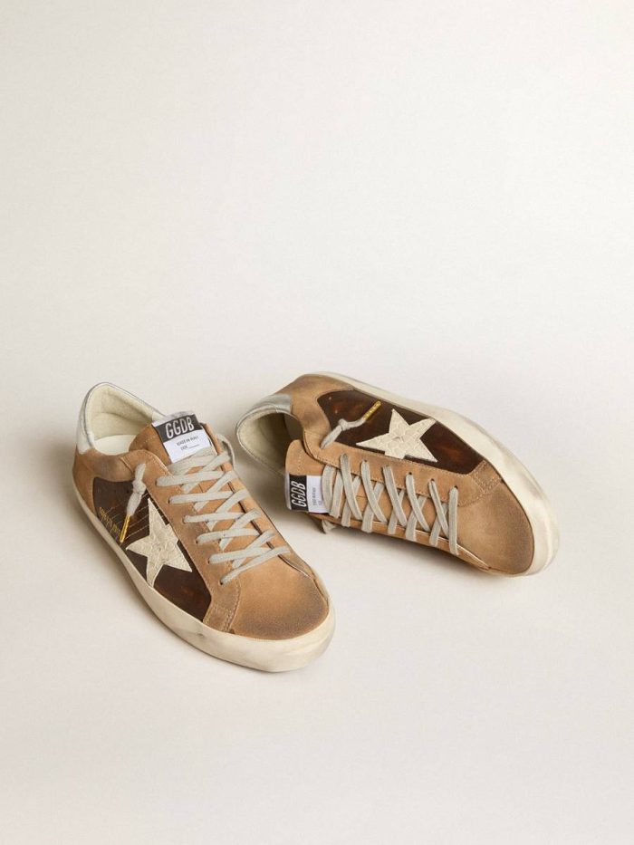 Super-Star Ltd In Brown Leather And Tobacco Suede With White Star Super-Star Men Golden Goose