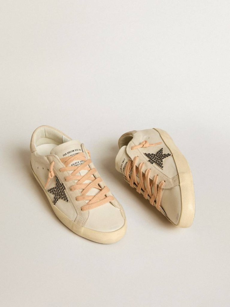 Super-Star Ltd In Leather With Beige Suede Star With Swarovski Studs Women Super-Star White Golden Goose