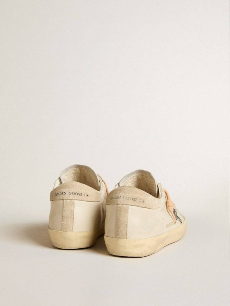 Super-Star Ltd In Leather With Beige Suede Star With Swarovski Studs Women Super-Star White Golden Goose