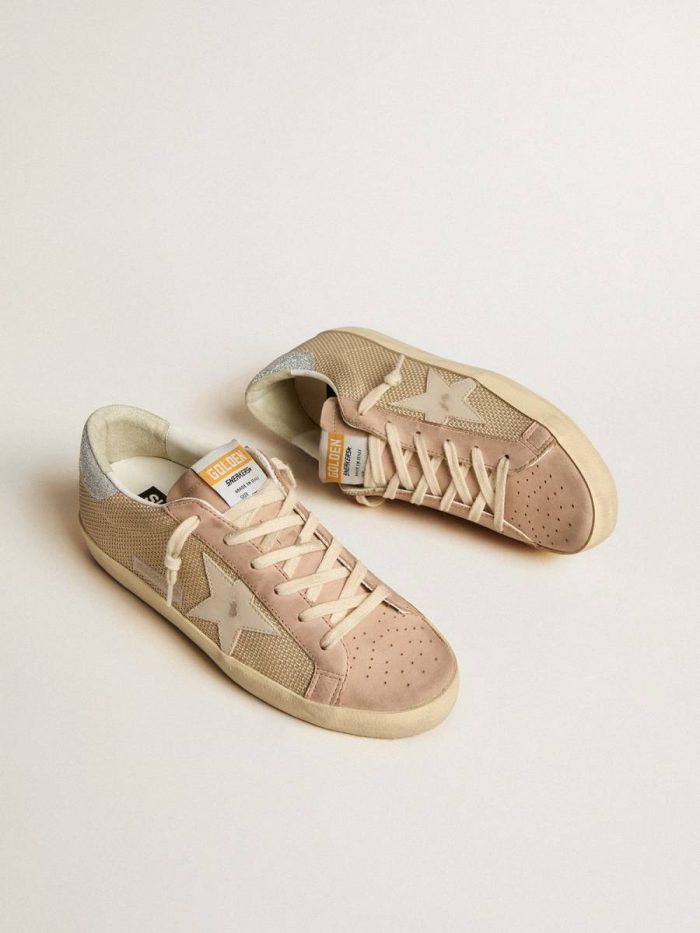 Super-Star Ltd In White Mesh And Pink Nubuck With Swarovski Crystals Heel Tab Super-Star Golden Goose Women