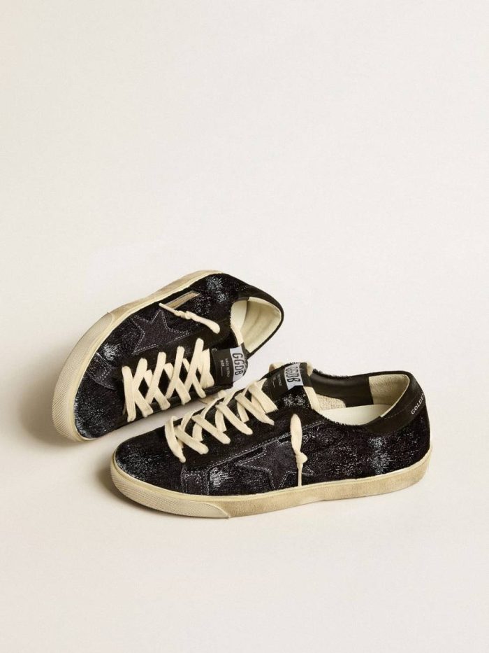 Super-Star Men Golden Goose Men’s Super-Star In Black Velvet And Suede With Black Suede Star